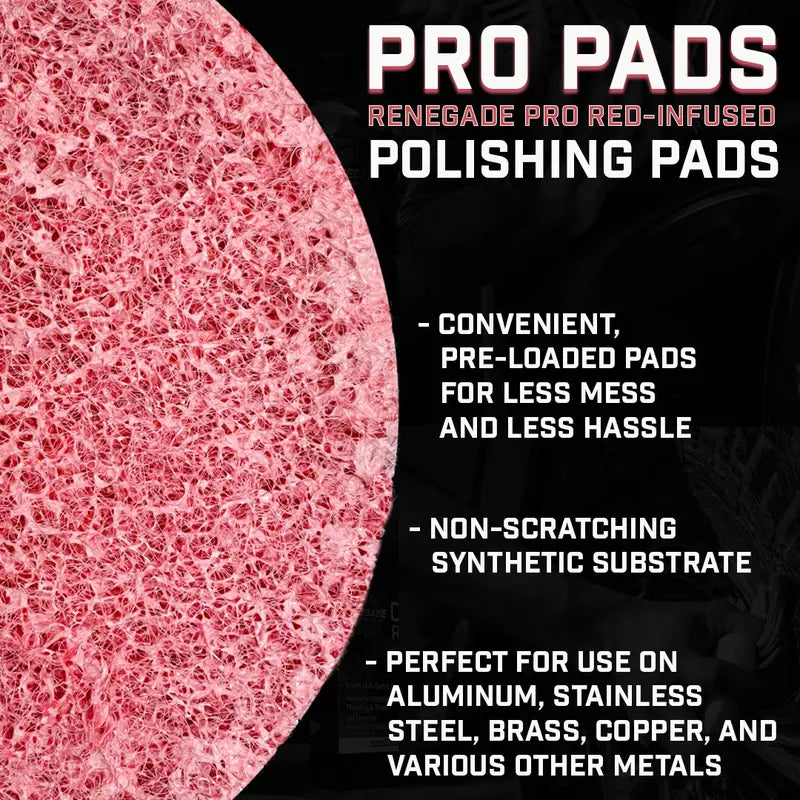 Renegade Products | Pro Pads: Renegade Pro Red-Infused Polishing Pads (10 Count) - Synthetic Pads for Aggressive Cutting & Metal Polishing